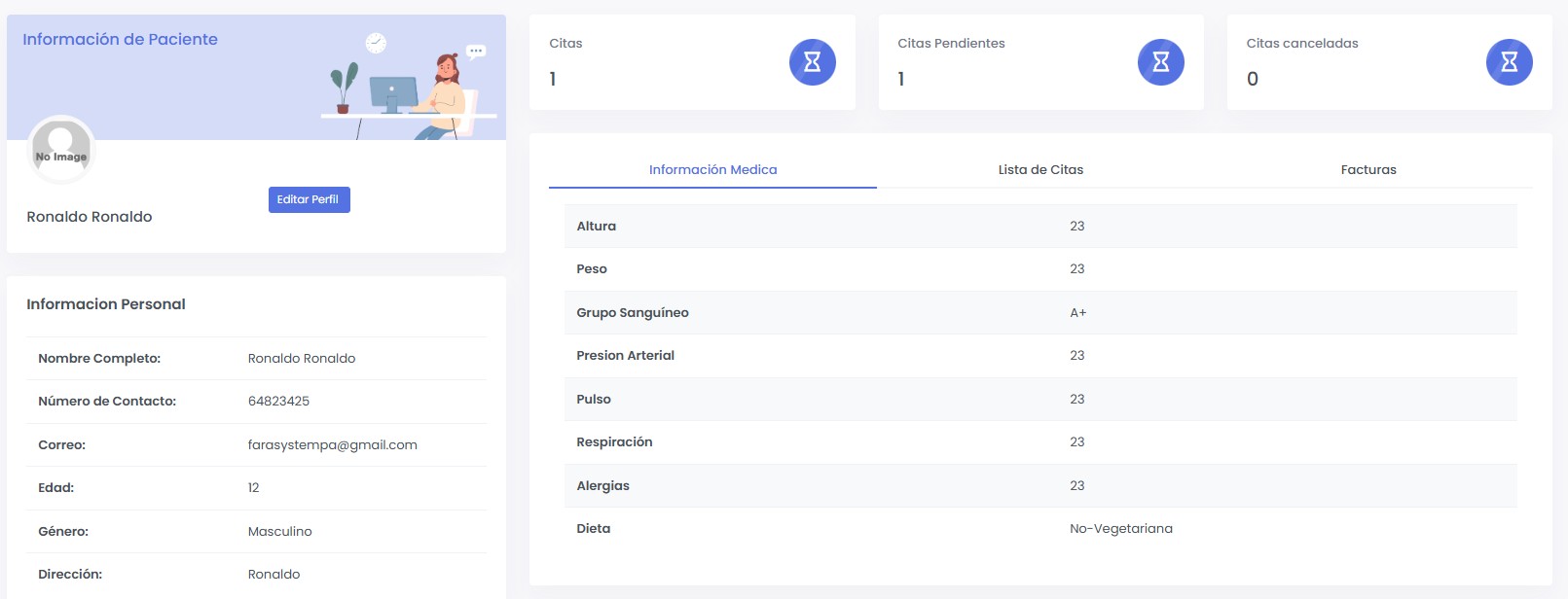 Panel de pacientes en ClinicLin